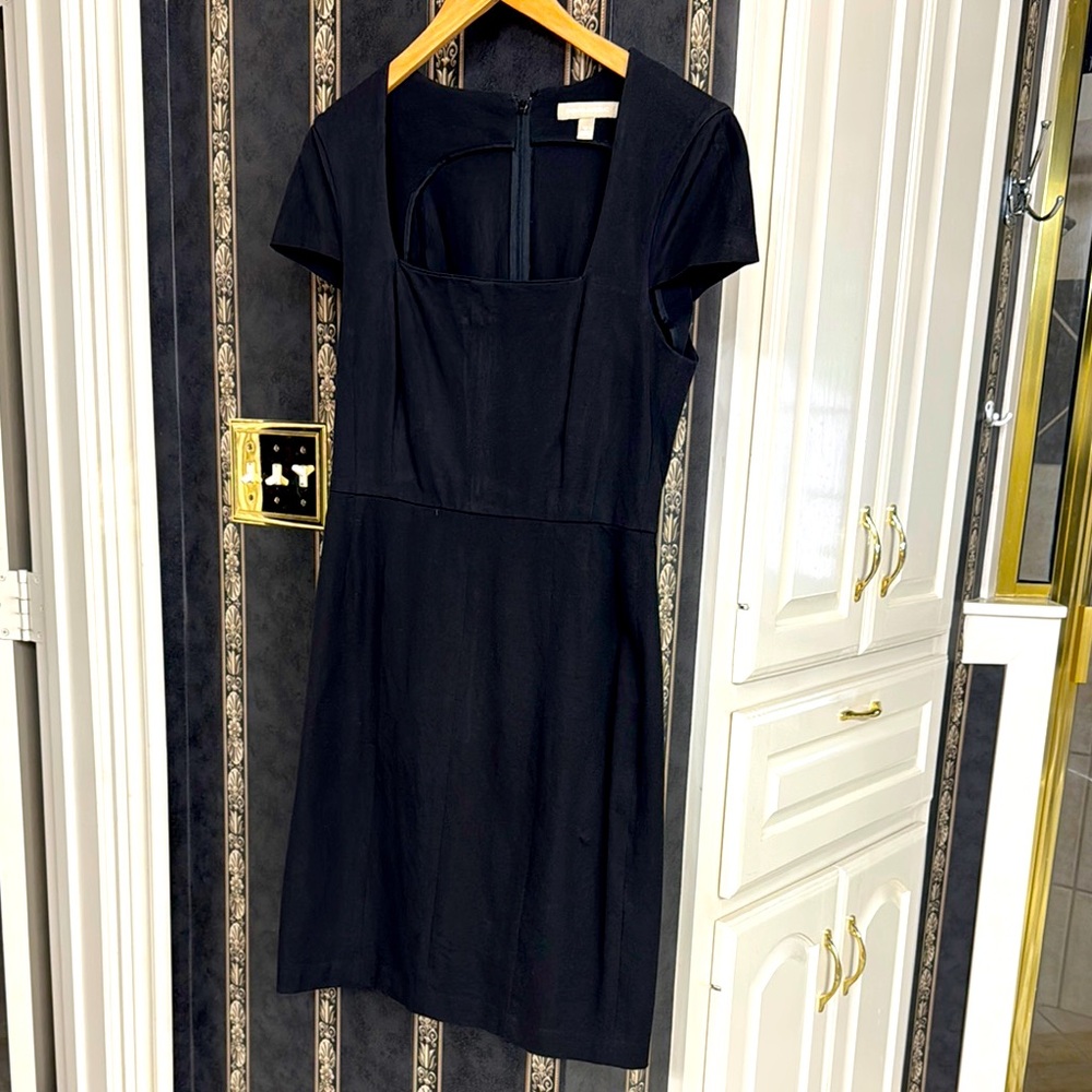 Banana Republic Black Sheath Midi Dress Square Neck Short Sleeve